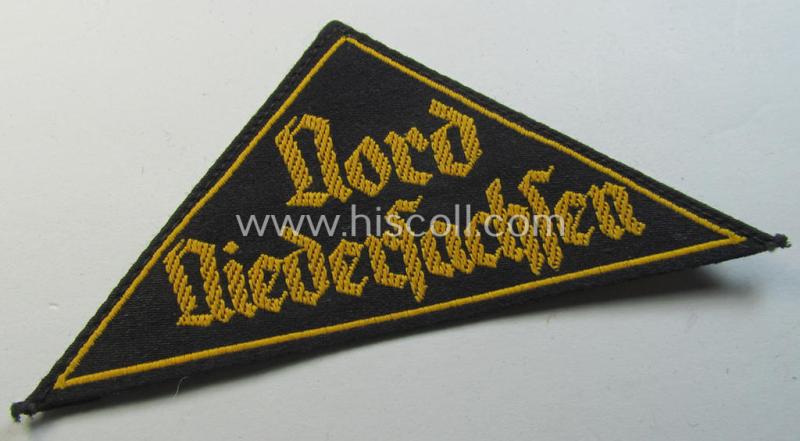 Attractive - and not that easily found! - 'HJ' ('Hitlerjugend') district-triangle (ie. 'Gebietsdreieck') entitled: 'Nord Niedersachsen' (being a hardly used- nor worn example that regrettably misses its 'RzM'-etiket)