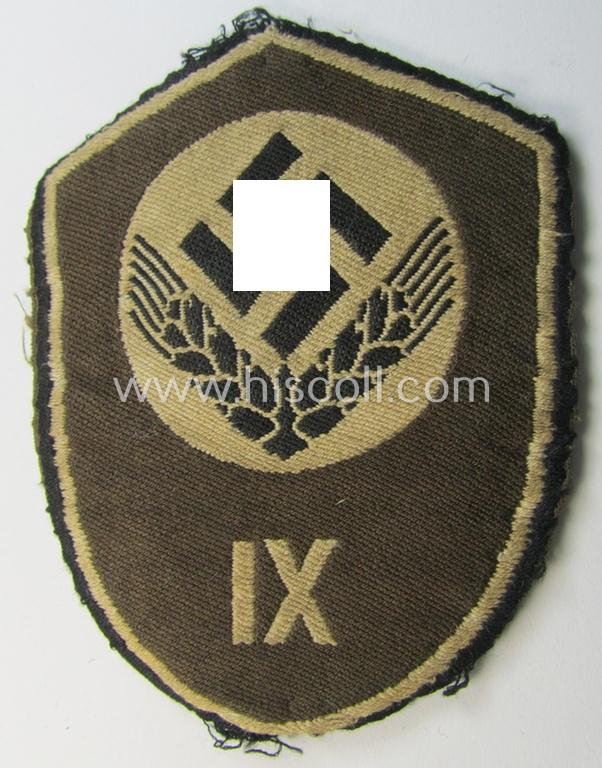 Female-related, enlisted- (ie. NCO-) pattern-, so-called: 'RADwJ'-sleeve-badge (ie. 'Abzeichen des Reichsarbeitsdienst der weiblichen Jugend') being a clearly worn example as executed in the neat 'BeVo'-weave-pattern