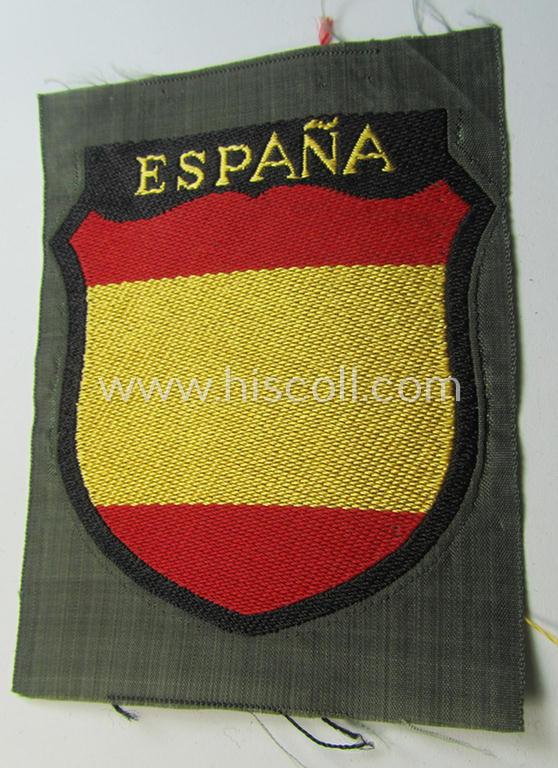 Superb, 'BeVo'-type armshield entitled: 'España' (being a 'virtually mint- ie. unissued' example as was intended for a volunteer who served within the 'Deutsche Wehrmacht' ie. within the famous 'Blue Division' ie. 'Blauer Division')