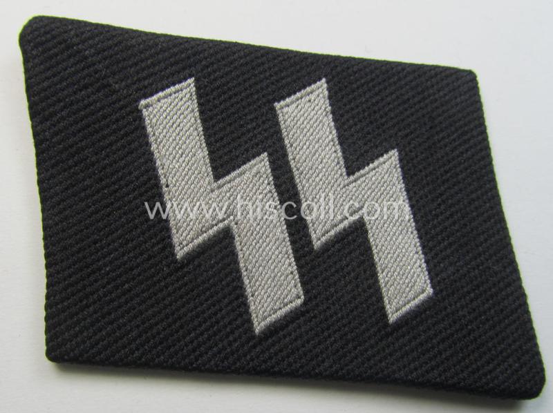 Superb - and 'virtually mint'! - Waffen-SS - so-called: 'BeVo'-woven, enlisted-mens'- (ie. NCO-) type so-called: 'runes'-collar-tab as was intended for usage by the soldiers (ie. NCOs) of the Waffen-SS throughout the war
