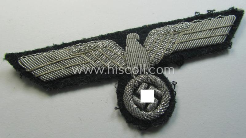 Attractive - and moderately used! - WH (Heeres) officers'-type, hand-embroidered breast-eagle (ie. 'Brustadler für Offiziere') as was executed in bright-silverish-coloured braid as was intended for usage on the various officers'-pattern tunics