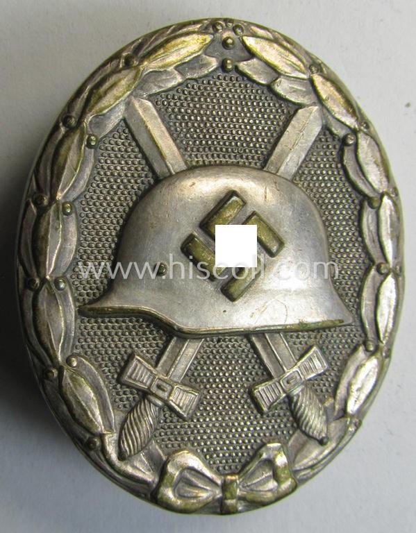 Attractive - and fairly luxuriously-styled! - 'Verwundeten-Abzeichen in Silber' being a non-maker-marked- and (I deem) early-period 'Buntmetall'-based example as was produced by a (by me) unidentified maker