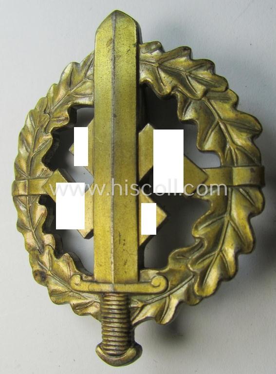 Neat - and just minimally used! - early- (ie. mid-) war period example of an: 'SA-Sportabzeichen in Bronze' being a nicely maker- (ie. 'W. Redo - Saarlautern'-) marked example that is void of an an impressed bearers'-number