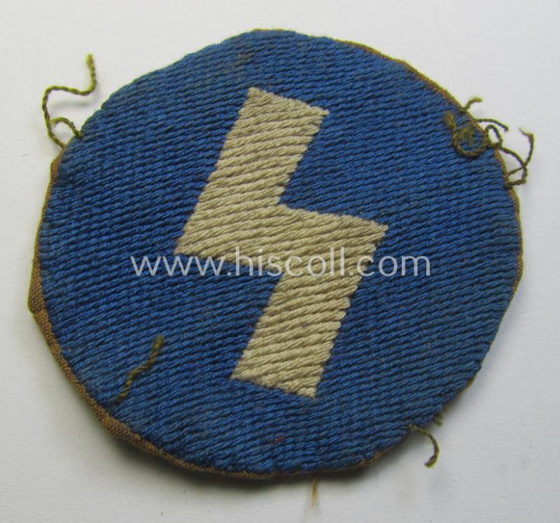 DJ (ie. 'Deutsches Jungvolk') arm-badge as was specifically intended for usage by a member who served within the: 'Oberbann 4' (being a moderately used- and carefully shirt-removed example that is void of an 'RzM'-etiket)