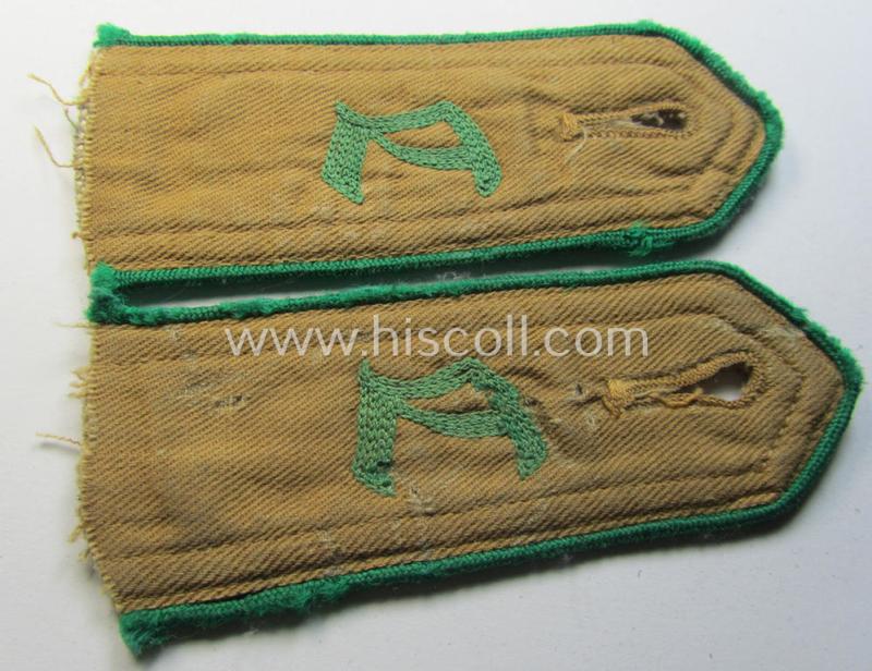 Attractive - and/or fully matching! - pair of (typical) early-period and neatly 'cyphered', so-called: 'Hitlerjugend' (HJ) 'Landjahr'-shoulderstraps as was intended for and used by a member with the rank of: 'Hitlerjunge'