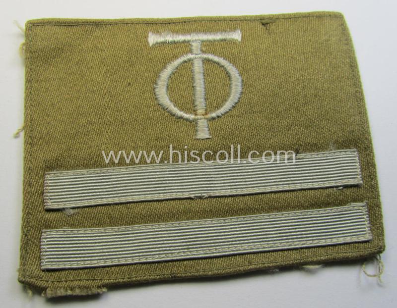 Attractive - and actually scarcely seen! - single example of an OT- (ie.: 'Organisation Todt'-) related golden-brown-coloured, (I deem) officers'-pattern rank-patch (ie. 'OT-Dienstgraden-Abzeichen')