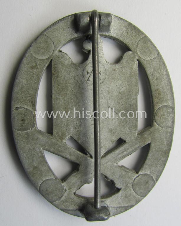 Attractive - and actually scarely seen! - 'Allgemeines Sturmabzeichen' (or: General Assault Badge ie. GAB) being a neatly maker (ie. 'A'-) marked, zinc- ie. 'Feinzink'-based-variant as was produced by the: 'Assmann & Söhne'-company