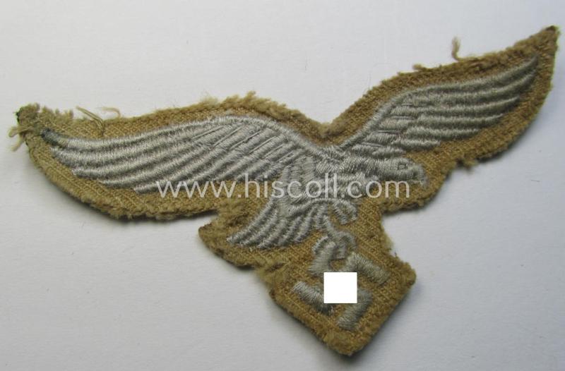 Superb - clearly used and actually very scarcely found! - WH (Luftwaffe) 'tropical'-issued- (ie. DAK or 'Deutsches Afrika Korps'-related) EM- ie. NCO-type breasteagle as was specifically intended for usage on the tropical-tunics