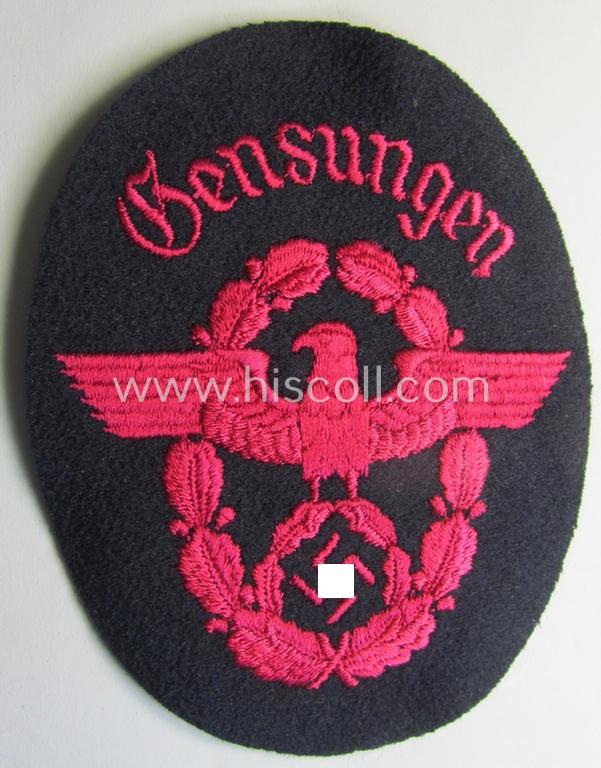 Fire-brigade (ie. 'Feuerwehr'-related-) armbadge (ie. arm-eagle) - being a scarcely encountered, regular-pattern- and/or woolen-based version that was intended for usage by a member serving within the: 'Feuerwehr Gensungen'