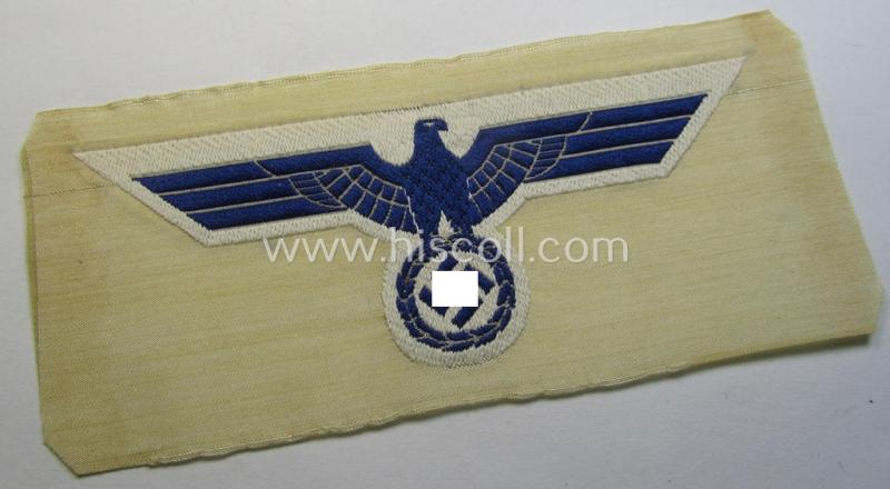 Attractive - and scarely seen! - WH (KM) related breast-eagle (ie. 'Brustadler für Mannschaften u. Uffz. der Kriegsmarine') being a 'standard-issue'-pattern-example as executed in the 'BeVo'-weave-pattern on a white-coloured background