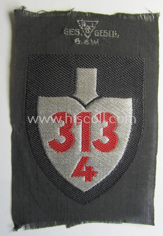 Attractive - and actually not that easily encountered! - so-called: RAD (ie. 'Reichsarbeitsdienst') officers'-pattern sleeve-badge (or: 'Dienststellenabzeichen') bearing the specialist- ie. unit-signification: '313/4'