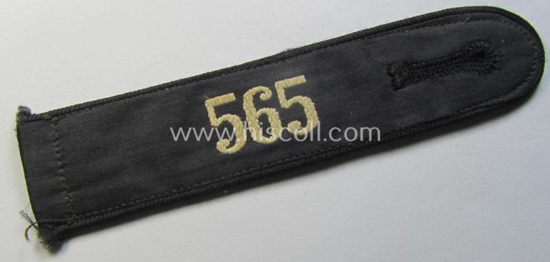 Neat - and naturally single! - black-piped, so-called: 'DJ- o. Deutsches Jungvolk' shoulderstrap as was intended for usage by a: 'DJ-Mitglied' who served within the: 'Bann 565' (565 = 'Spittal')