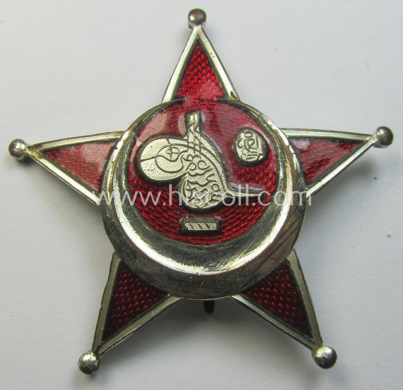 Awesome - and scarcely encountered! - WWI-era, Turkish award being an: 'Eiserner Halbmond' (also known as: 'Stern von Gallipoli') being a luxurious, single-pieced example as was executed in typical silvered, enamelled metal (ie 'Buntmetall')