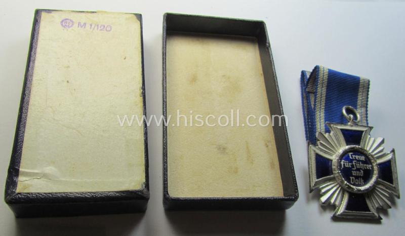 Stunning, 'N.S.D.A.P. Dienstauszeichnung in Silber' (ie. '2. Stufe für 15 Jahre t. D.') being a non-maker-marked- (and 'regular-weight') example that comes with its period (long-sized!) ribbon as stored in its (rarely seen!) two-pieced etui