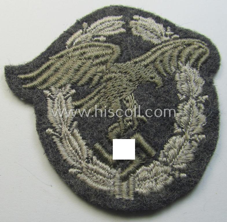 Attractive example of a WH (Luftwaffe) 'Beobachtersabzeichen in Stoff' (or: air-force observers-badge in cloth) being a neatly machine-embroidered- and/or non-'padded' specimen