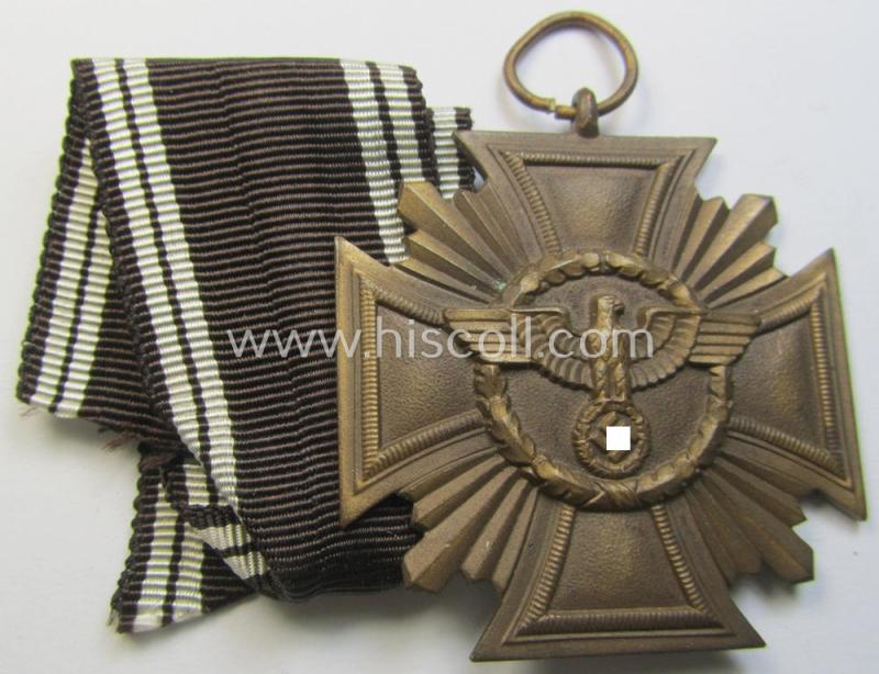 Attractive, 'N.S.D.A.P. Dienstauszeichnung in Bronze' (ie. '3. Stufe für 10 Jahre t. Dienste') being a (typical) non-maker-marked- (and 'regular-weight'!) example that comes together with its (full length!) period ribbon (ie. 'Bandabschnitt')