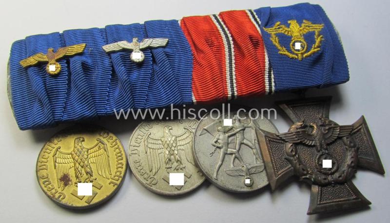 Attractive, 4-pieced medal-bar (ie. 'Ordenspange') showing two WH (Heeres or KM) so-called: 'DA für 4 u. 12 Jahre treue Dienste', an: Austrian 'Anschluss'-medal and a (scarce!): 'Zollgrenzschütz-Ehrenzeichen' (or: customs loyal-service medal)