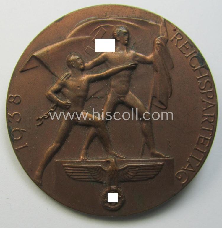 Superb - 'Cupal'-based and truly luxuriously-styled! - N.S.D.A.P.-related 'tinnie' (ie. 'Tagungs- o. Veranstaltungsabzeichen') being a neatly-maker- (ie. 'G. Brehmer'-) marked example showing the text: 'Reichsparteitag 1938'