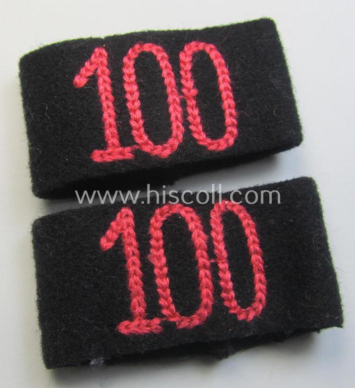 Pair of WH (Heeres) 'Panzer'-related, so-called: regimental shoulderstrap-'slip-ons' (ie. 'Schulterstück-Überschuben') as was specifically intended for usage by a: 'Soldat des Panzer-Regiments 100'