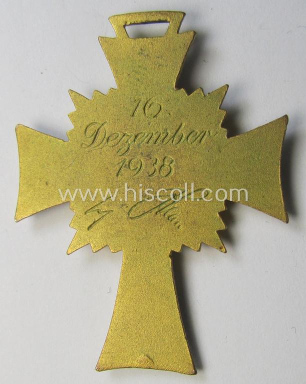 Superb, 'Ehrenkreuz der deutschen Mutter - erste Stufe' (or: golden-class mothers'-cross) being a 'virtually mint' example that comes with its accompanying, long-sized- (and also 'mint'!) ribbon as issued and/or recently found