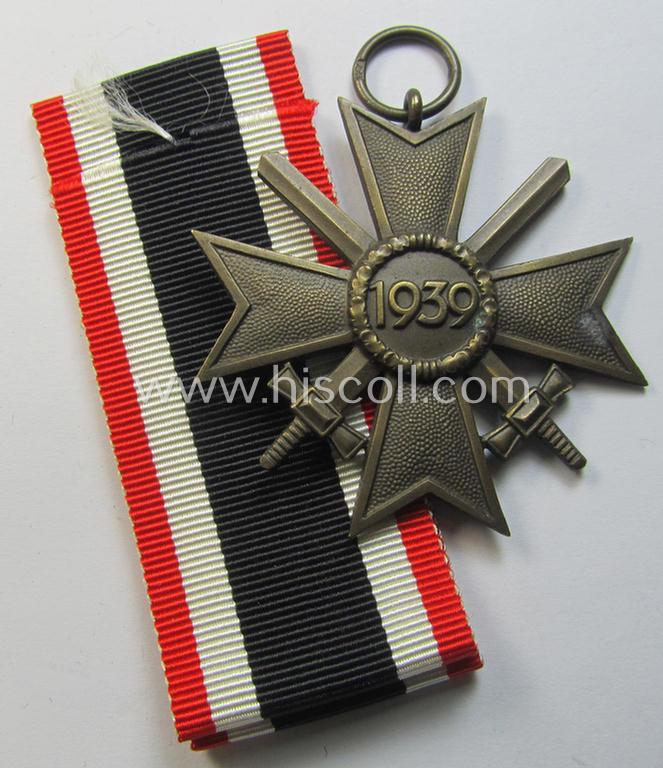 Medal-set: 'KvK II. Klasse mit Schwertern' being a clearly maker- (ie. '127'-) marked- (and/or 'Buntmetall'-based) specimen that came together with its original, full-length and non-confectioned' ribbon (ie. 'Bandabschnitt')
