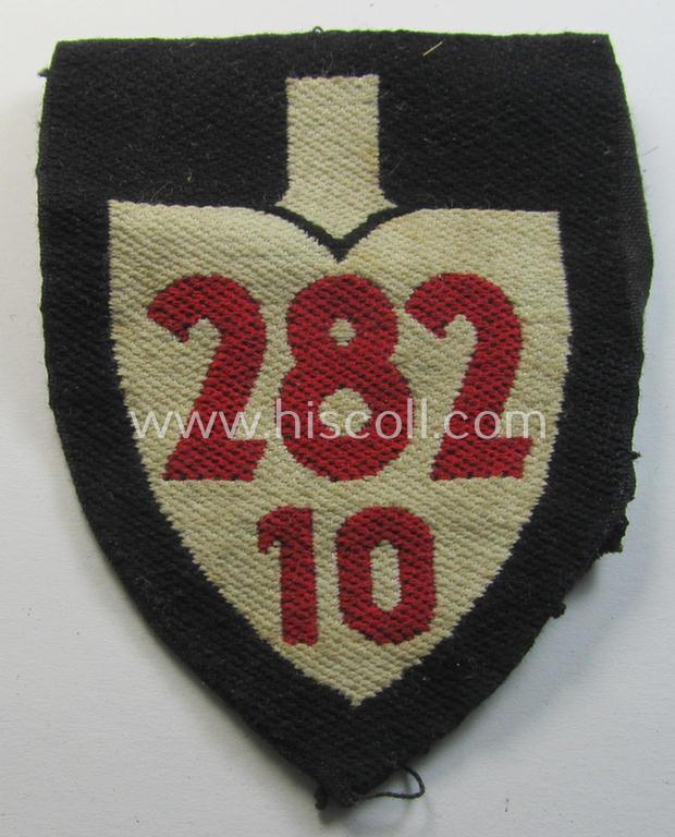 Clearly worn, 'BeVo'-woven enlisted-mens'- (ie. NCOs'-) pattern, so-called: RAD (ie. 'Reichsarbeitsdienst') sleeve-badge (or: 'Dienststellenabzeichen') bearing the specialist- ie. unit-designation: '282/10'