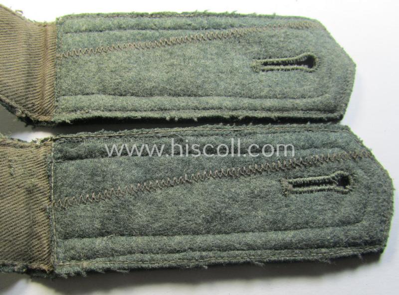 Fully matching - and just moderately used! - pair of WH (Heeres) NCO-type (ie. 'M36-/M40'-pattern- and/or 'pointed styled') formerly 'cyphered' shoulderstraps as was intended for an: 'Unteroffizier des Infanterie-Regiments 14'