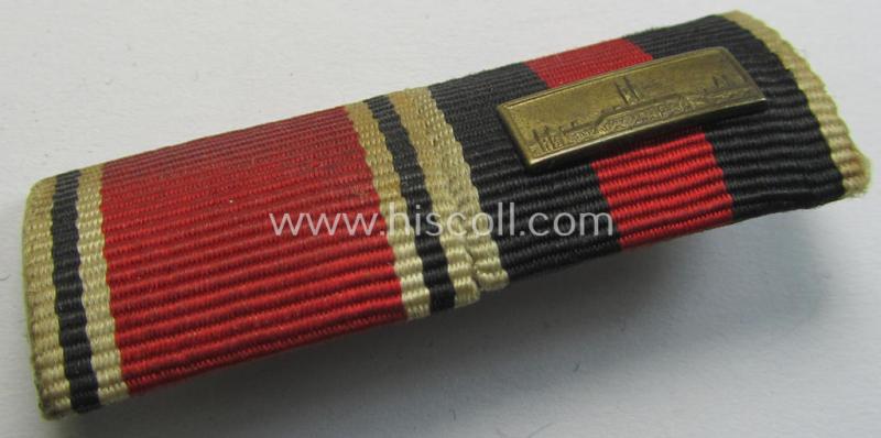 Neat, two-pieced WH (Heeres etc.) ribbon-bar (ie. 'Band- o. Feldspange') that is showing the ribbons for both an Austrian- and Czech 'Anschluss'-medal (and having a detailed miniature 'Prager Burg-Spange' period-attached)