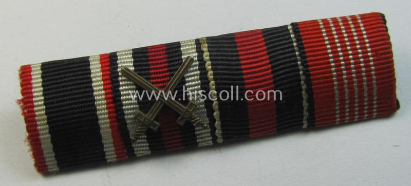 Four-pieced - and unusually found! - WH (Heeres o. LW) ribbon-bar (ie. 'Band- o. Feldspange') showing resp. the ribbons for a: 'KvK II.Kl.o. Schw.', a WWI-period 'FKK m. Schw.', a: Czech 'Anschluss'-medal and a: 'D. Olympia-E.medaille 1936'