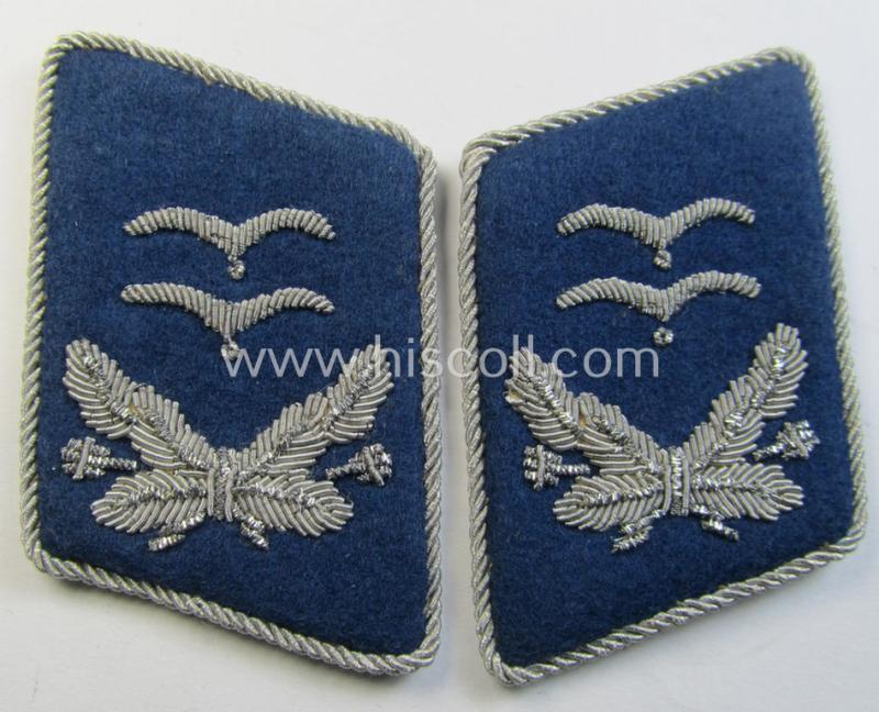 Superb - and fully matching! - pair of WH (Luftwaffe) officers'-type collar-patches (ie. 'Kragenspiegel für Offiziere') as executed in darker-blue-coloured wool as was intended for usage by an: 'Oberleutnant o. Arzt der der Sanitäts-Truppen'