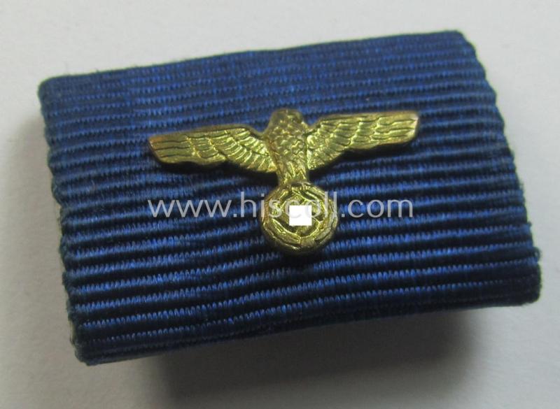 Single-pieced, WH (Heeres o. KM) related ribbon-bar (ie. 'Feld-/Bandspange') showing the ribbon for a: 'WH (Heeres) Dienst-Auszeichnung der 3. Stufe' (and having a neat bright-golden-toned, Heeres-eagle-device attached)