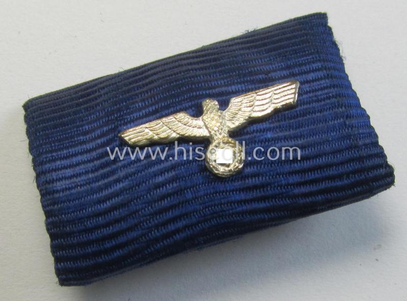 Single-pieced, WH (Heeres o. KM) related ribbon-bar (ie. 'Feld-/Bandspange') showing the ribbon for a: 'WH (Heeres) Dienst-Auszeichnung der 4. Stufe' (and having a neat bright-silver-toned, Heeres-eagle-device attached)