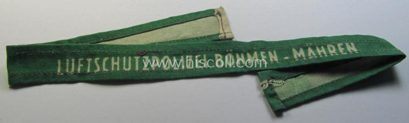 Printed cuff-title (ie. 'Ärmelstreifen') as was specifically intended for a volunteer who served within the: 'Luftschutzpolizei Böhmen-Mähren' (as situated in the: 'Protektorat Böhmen-Mähren')