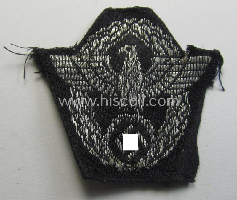 Officers-pattern, Polizei- (ie. 'SS-Polizei') cap-eagle (ie. 'Adler für Schiffchen o. Einheitsfeldmütze') being a clearly used- and/or cap-removed example as executed in so-called: 'BeVo flat-wire'-style