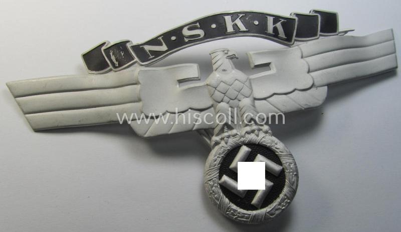 Aluminium-based so-called: N.S.K.K. (or: 'National Socialistisches Kraftfahr Korps') crash-helmet eagle-device (ie. 'Adler für N.S.K.K.-Sturzhelm') being a neatly maker- (ie. 'RzM M1/8'-) marked example of the second pattern