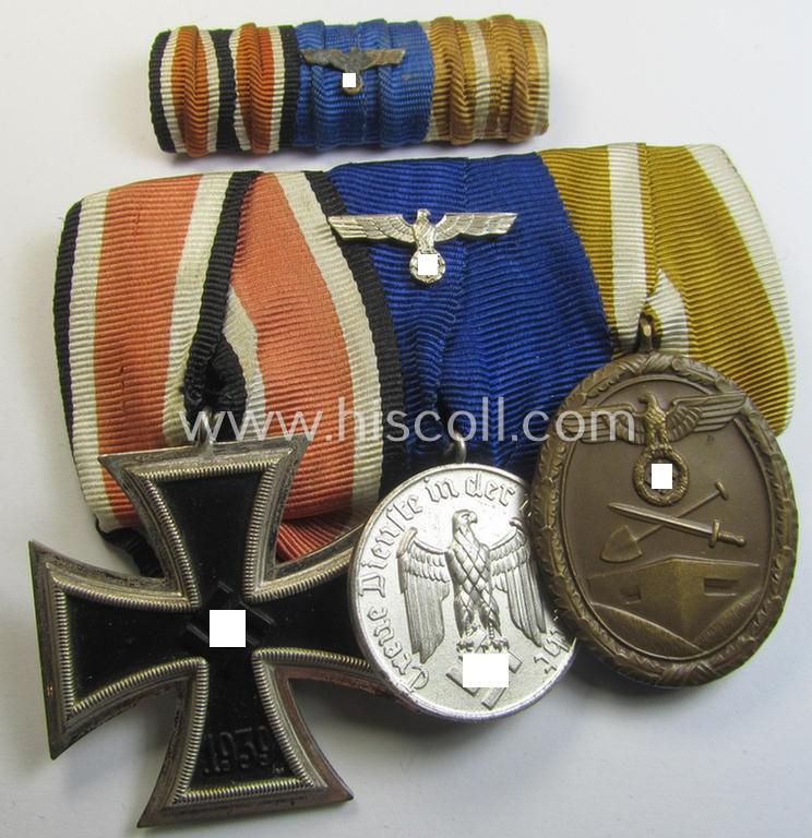 3-pieced, WWII-period medal-bar (ie. 'Ordenspange') and accompanying ribbon-bar (ie. 'Band-/Feldspange')