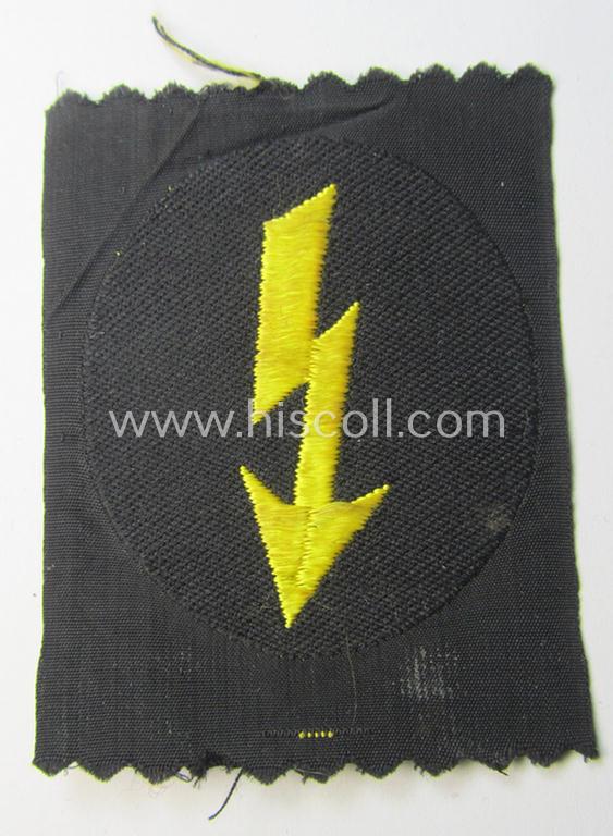 WH (Heeres) so-called: female-related trade- and/or special-career arm-insignia (ie. 'signal-Blitz') as was specifically intended for a: 'Nachrichtenhelferin des Heeres' being a neatly machine-embroidered- (ie. 'BeVo'-woven!) 'variant'