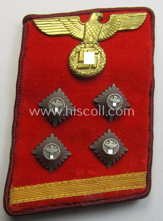 Attractive - albeit single! - N.S.D.A.P.-type collar-patch (ie. 'Kragenspiegel für pol. Leiter') as intended for usage by an: 'N.S.D.A.P.-Obergemeinschaftsleiter' at 'Gau'-level (and that comes in a just moderately used ie. worn-, condition)