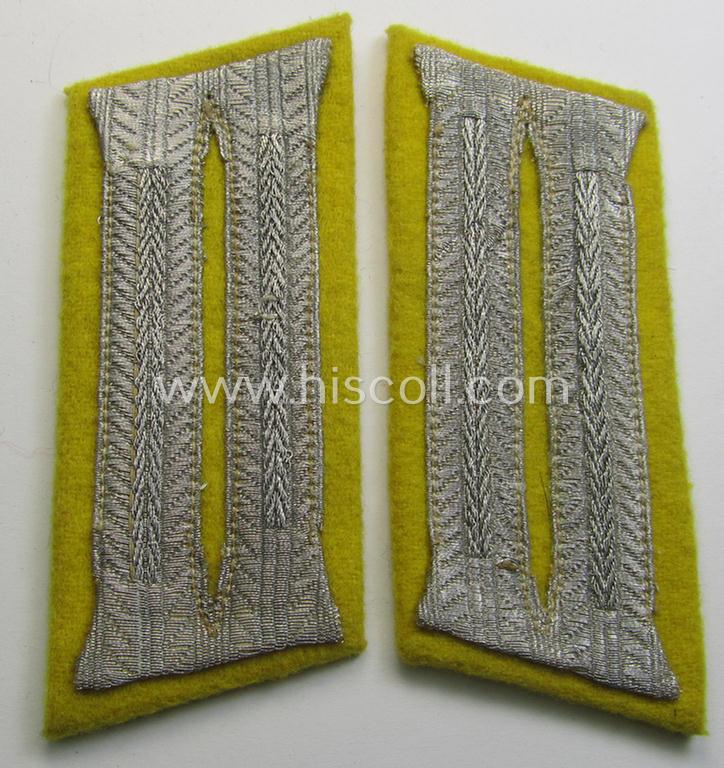 Attractive pair of WH (Heeres) EM- (ie. NCO-) type, so-called: 'Waffenrock'- (ie. dress-) collar-tabs (ie. 'Kragenspiegel') as piped in the bright-yellow branchcolour as was intended for usage by a: 'Soldat o. Uffz. einer Nachrichten-Abteilungs'
