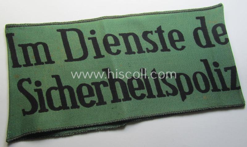 EM- (ie. NCO-) type armband as was intended for usage by a member who served within the 'Sicherheitsdienst'- (ie. 'SD'-) related so-called: 'Schützmannschaften' (ie. 'Schuma')