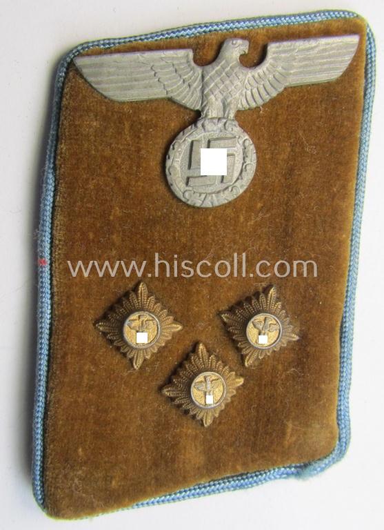Attractive - albeit single! - N.S.D.A.P.-type collar-patch (ie. 'Kragenspiegel für pol. Leiter') being a piece as intended for usage by an: 'N.S.D.A.P.-Einsatzleiter' at 'Orts'-level and that comes in a moderately used ie. worn, condition