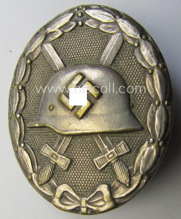 Attractive - and fairly luxuriously-styled! - 'Verwundeten-Abzeichen in Silber' being a non-maker-marked- and (I deem) early-period 'Buntmetall'-based example as was produced by a (by me) unidentified maker