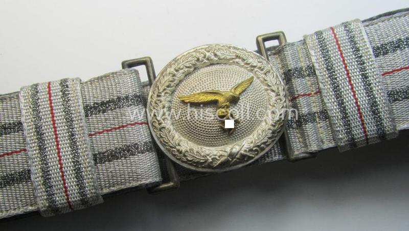 WH (Luftwaffe) 'standard-pattern', officers'-dress-model, 'Buntmetall'-based belt-buckle and accompanying 'brocade'-based belt (ie. 'Paradefeldbinde für Offiziere der Luftwaffe')