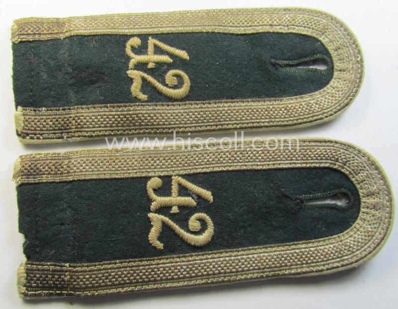 Pair of WH (Heeres) early-war-period- (ie. 'M36'- ie. 'M40'-pattern and/or rounded-styled) neatly 'cyphered' NCO-type shoulderstraps as was intended for an: 'Unteroffizier des Infanterie-Regiments 42'