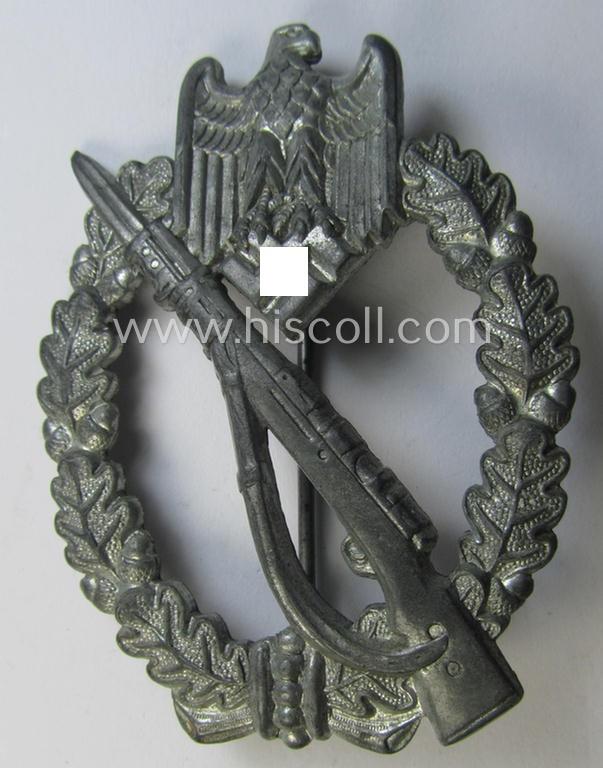 Attractive - and scarcely encountered! - WH (Heeres- ie. Waffen-SS) 'Infanterie-Sturmabzeichen in Silber' (or: silver-class IAB) being a non-maker-marked example by the: 'Josef Bergs & Co.'-company and that comes as issued