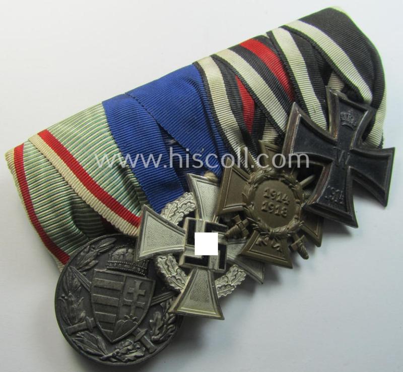Unsusal - 'quality-produced' and 'slantwise-mounted'! - 4-pieced medal-bar (ie. 'Ordenspange') by the 'J. Reimann'-company showing various WWI- and/or TR-period awards