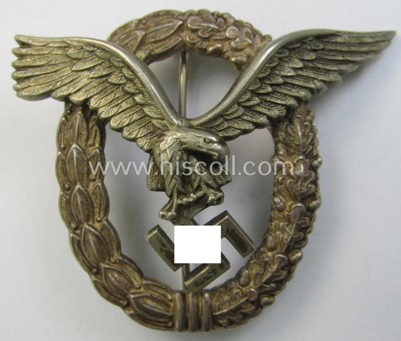 WH (Luftwaffe) 'Flugzeugführer-Abzeichen' (or: pilots'-badge) being a neatly maker- (ie. 'GWL'-) marked- and/or: 'Buntmetall'-based example as was produced by the maker: 'Gebrüder Wegerhoff'