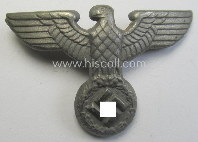 Attractive - silverish-grey-toned- and (I deem) typical 'Feinzink'-based (political-styled) - visor- (ie. 'Schirmmützen'-) cap-eagle being a detailed example that is void of a makers' or: 'RzM'-designation