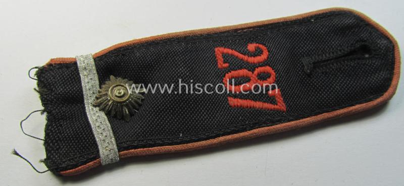 Single - and clearly worn - bright-red-piped so-called: 'Allgemeine-HJ'-shoulderstrap as intended for an: 'HJ-Oberkameradschaftsführer' who served within the 'Bann 287' (287 = 'Bann Offenbach' situated in the 'Gebiet West Hessen-Nassau')