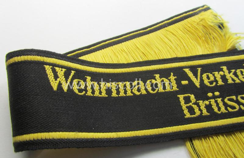 Attractive, 'DRB' (ie. 'Deutsche Reichsbahn') cuff-title (ie. 'Armbinde') as executed in 'BeVo'-weave-pattern entitled: 'Wehrmacht-Verkehrsdirektion Brüssel' (being a presuambly never worn example that comes in a 'virtually mint' condition)
